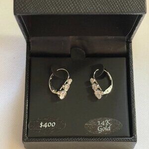 White Cubic Zirconia Graduated Drop Earrings in 14k White Gold